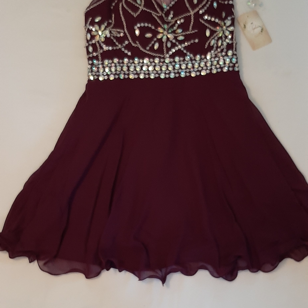 Purple size 6 chiffon short beaded party dress